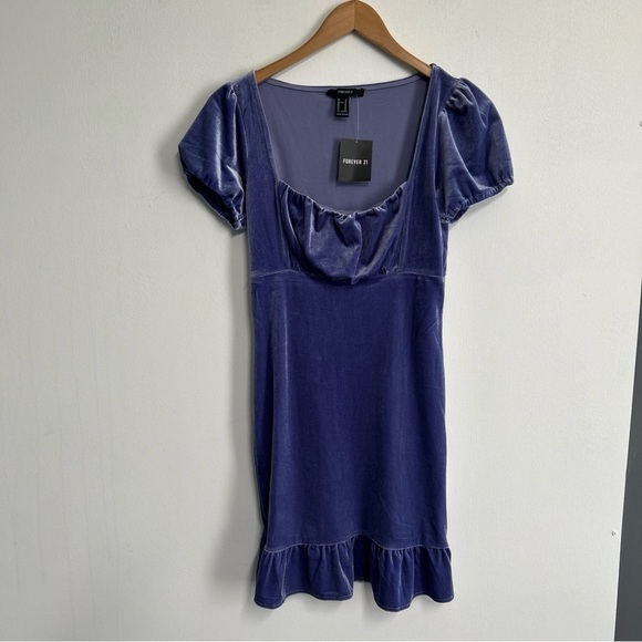 Crushed Velvet Medium Mini Dress Milkmaid Renaissance‎ Periwinkle Fairy Coquette - Picture 1 of 14